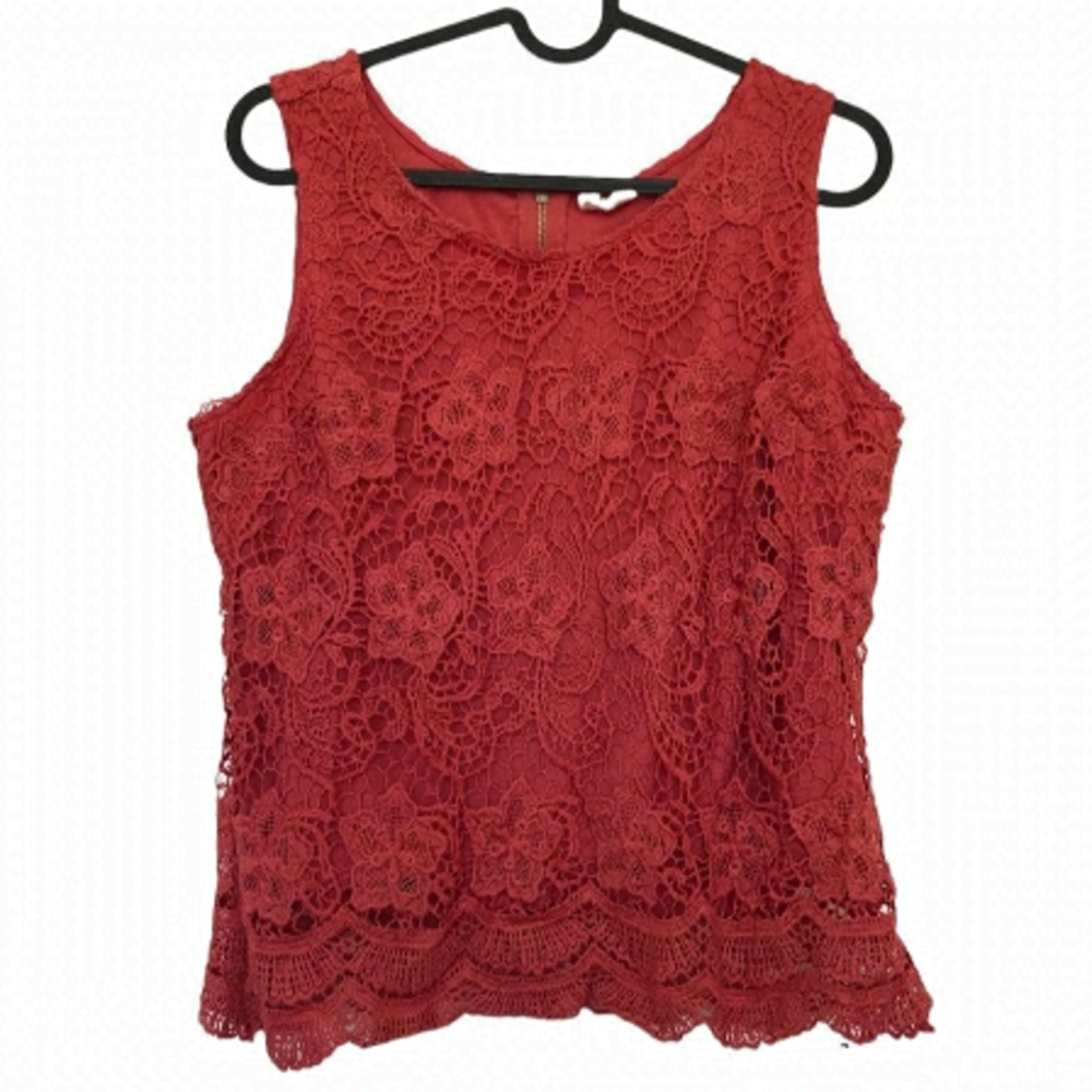 𝅺PINK Lace Crochet Tank Top